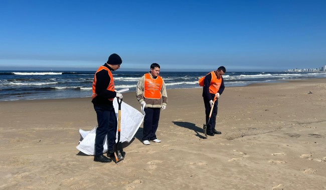 CECOED Maldonado coordina tareas de limpieza en zonas afectadas por hidrocarburos en la costa del departamento