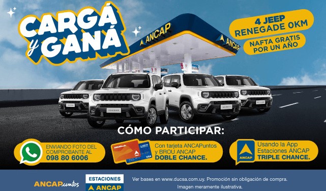 Ganá una Jeep Renegade en Estaciones ANCAP: Promo ¡Cargá y Ganá!