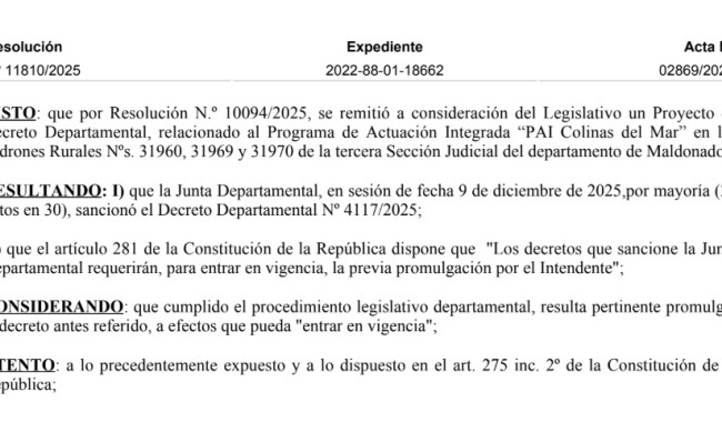 Resolución IDM 11810/2025: promulga Decreto 4117/2025 (PAI Colinas de Mar)