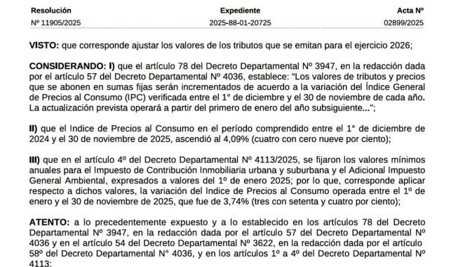 Resolución IDM 11905/2025: Valores mínimos para los tributos que percibe la IDM, Ejercicio 2026