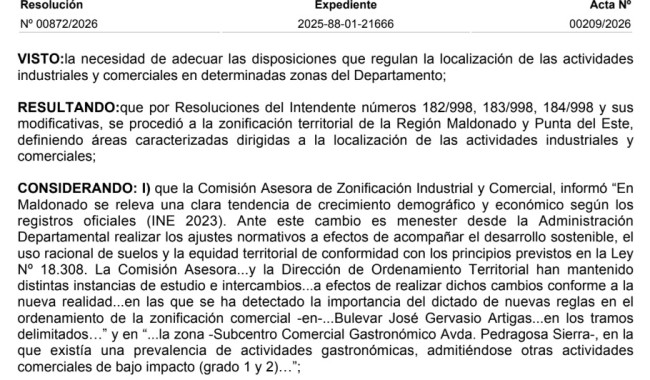 Resolución IDM 00872/2026: Cambio de Zonificación Comercial