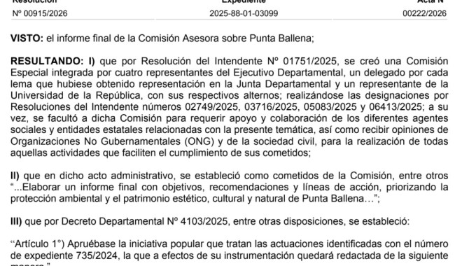 Resolución IDM 00915/2026: Comisión Asesora sobre Punta Ballena