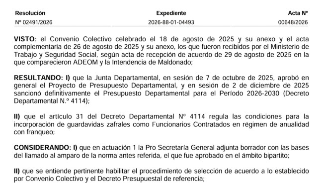 Resolución IDM 02491/2026: Convócase a interesados para la conformación de un Registro de Aspirantes de Personal Guardavidas, en el Escalafón “G”, bajo el régimen de funcionarios contratados