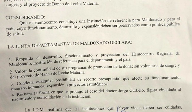 Declaración de la Junta expone choque político por el caso Curbelo, Hemocentro y el manejo de ASSE