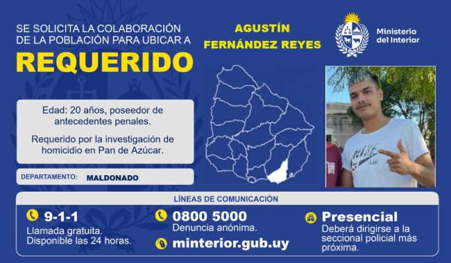 La Policía difundió la imagen del joven buscado por el crimen de Pan de Azúcar