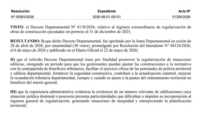 Resolución IDM 05583/2026: Régimen extraordinario de regularización de obras de construcción