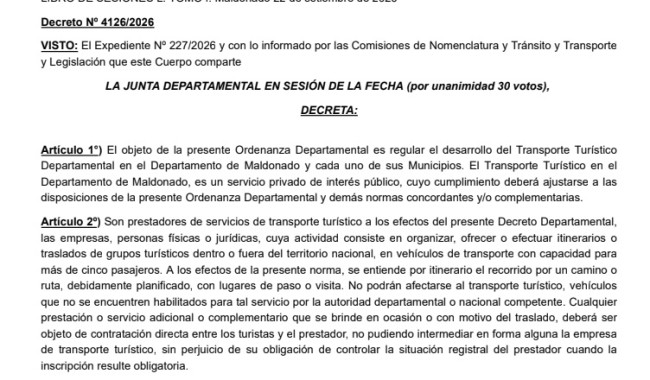 Decreto 4126/2026: Transporte Turístico Departamental