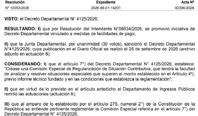 Resolución IDM 10053/2026: Integración y atribuciones de la Comisión Especial de Regularización de Situación Contributiva