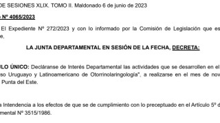 Decreto 4065/2023: declaratoria de interés departamental para el Congreso Uruguayo y Latinoamericano de Otorrinolaringología