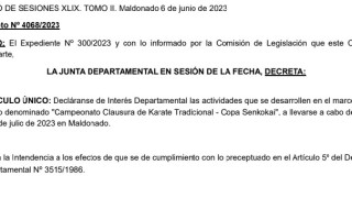 Decreto 4068/2023: declaratoria de interés departamental a Campeonato Clausura de Karate