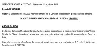 Decreto 4070/2023: declaración de interés departamental Primer Circuito de Pilates Internacional