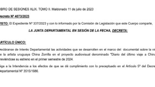 Decreto 4073/2023: declaratoria de interes departamental para proyecto "El último viaje a China"