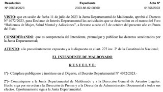 Resolución IDM 06694/2023: promulga Decreto 4072 de interés departamental para Foro a realizarse en Punta del Este