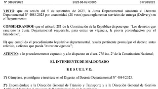 Resolución IDM 08695/2023: promulga el decreto sobre las actividades de los deliveries