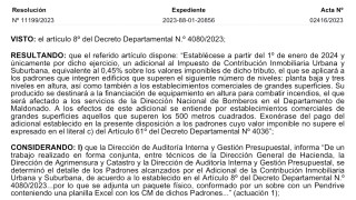 Resolución IDM 11199/2023: Adicional al impuesto de contribución inmobiliaria urbana y suburbana para determinados padrones por la adquisición del vehículo de incendio en altura