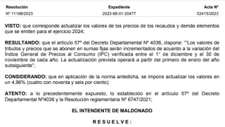 Resolución IDM 11198/2023: Actualización de los valores de los precios de los recaudos y demás elementos que se emiten para el ejercicio 2024