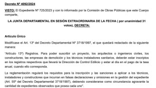 Decreto 4092/2024: Junta modifica disposiciones de un artículo de la ordenanza de la construccion que regula inscripción de proyectos