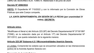 Decreto 4098/2024: se modfica artículo del TONE vinculado a las microcentralidades Aparicio Saravia