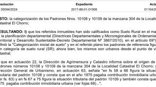 Resolución IDM 5094-24: cambio de categorización de suelo para dos padrones de El Chorro